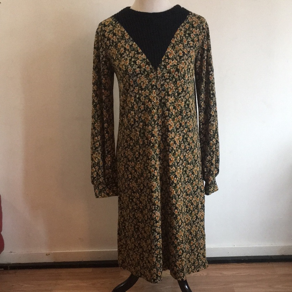 Zara Floral Long Sleeve Shift Dress: Size S